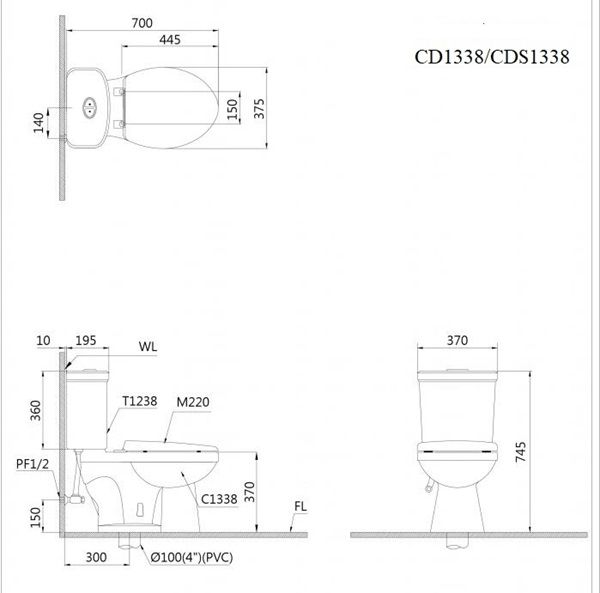 Bàn cầu 2 khối Caesar nắp êm CDS1338