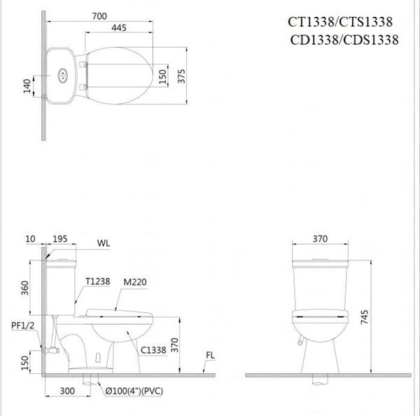 Bàn cầu 2 khối nắp êm Caesar CT1338