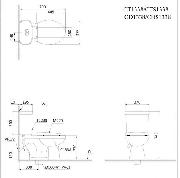 Bàn cầu 2 khối Caesar nắp êm CTS1338