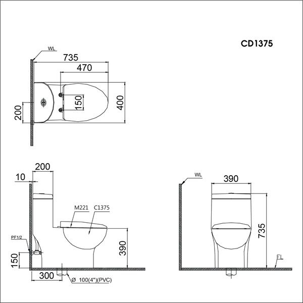 Bàn cầu thông minh Caesar CD1375 + TAF060