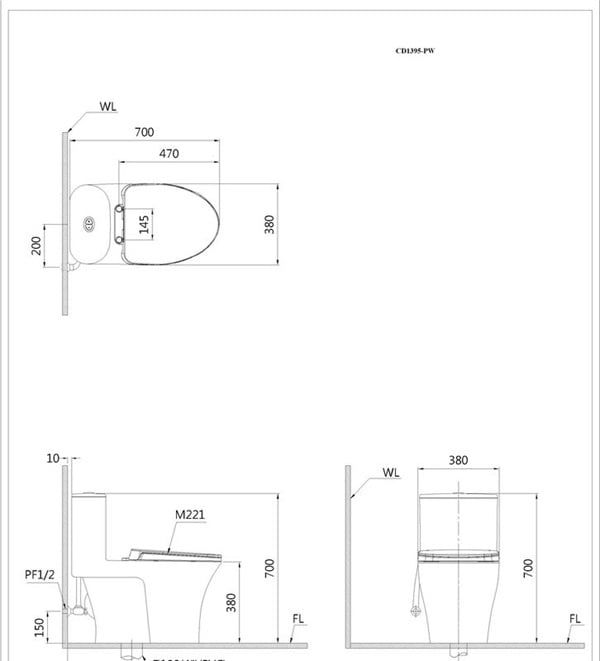 Bàn cầu thông minh Caesar CD1395 + TAF060