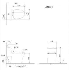 Bàn cầu 1 khối Caesar nắp êm CD1356