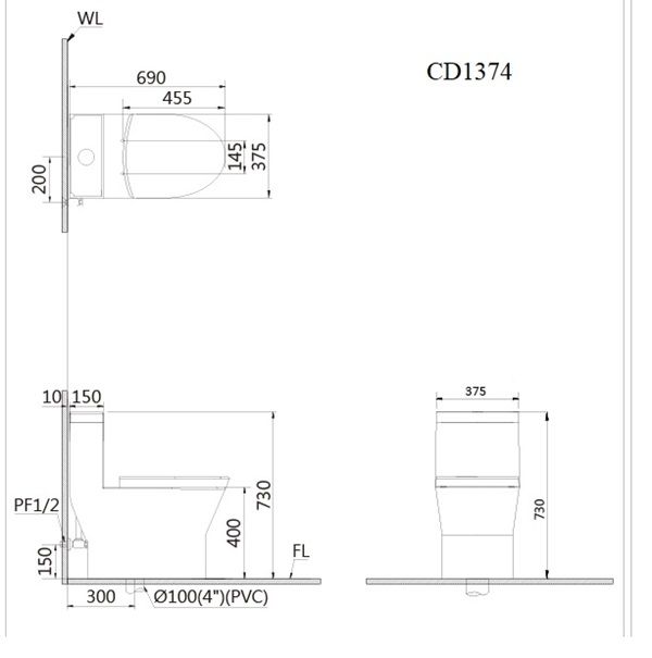 Bàn cầu 1 khối Caesar CD1374
