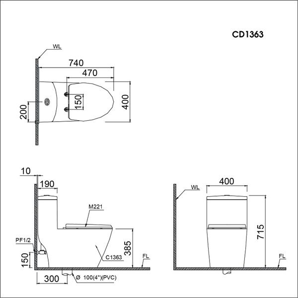 Bàn cầu 1 khối Caesar CD1363