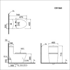 Bàn cầu 1 khối Caesar CD1363
