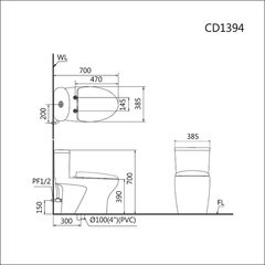 Bàn cầu 1 khối Caesar nắp êm CD1394