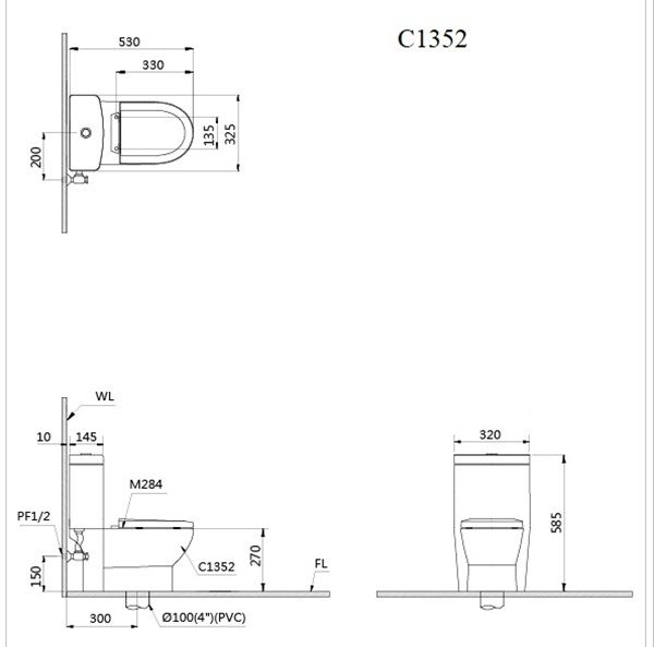Bàn cầu 1 khối trẻ em Caesar C1352