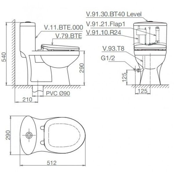 Bồn Cầu Viglacera BTE 1 Khối Xả Nhấn Trẻ Em