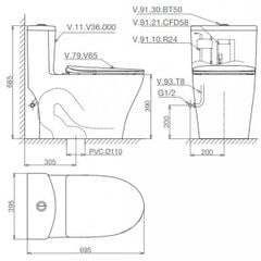 Bàn cầu 1 khối Viglacera V36