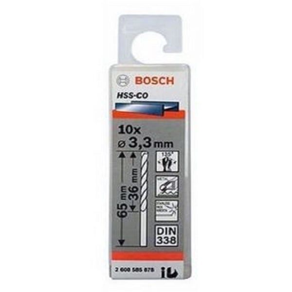 Mũi khoan INOX HSS-Co 3.3mm (hộp 10 mũi) Bosch 2608585878