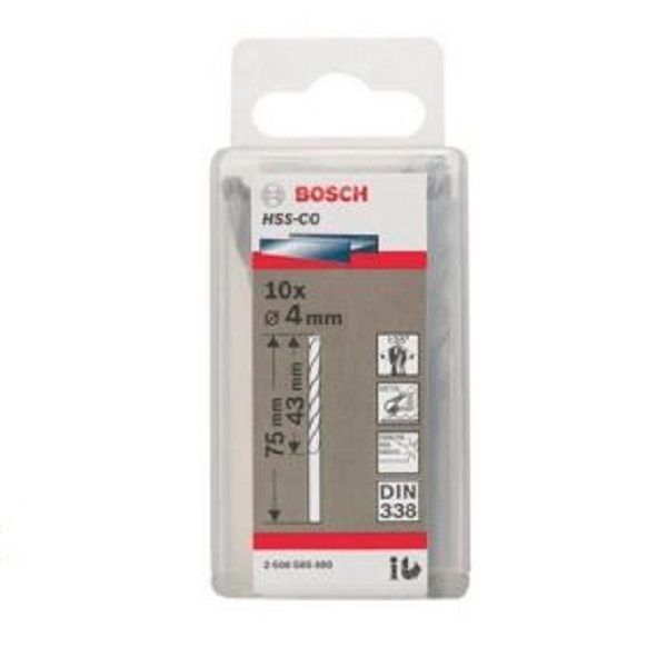 Mũi khoan INOX HSS-Co 4mm (hộp 10 mũi) Bosch 2608585880