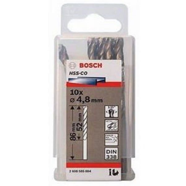 Mũi khoan INOX HSS-Co 4.8mm (hộp 10 mũi) Bosch 2608585884