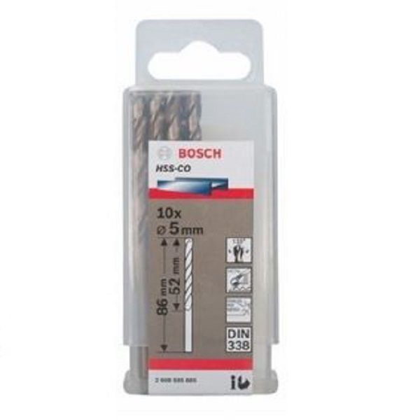 Mũi khoan INOX HSS-Co 5mm (hộp 10 mũi) Bosch 2608585885