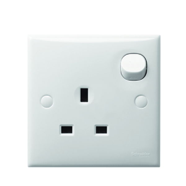 Bộ ổ cắm đơn 3 chấu 13A có công tắc, kiểu Anh Schneider E30 E15R_WE_G19
