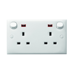 Bộ ổ cắm đôi 3 chấu 13A có công tắc đèn báo, kiểu Anh Schneider E30 E25N_WE_G19