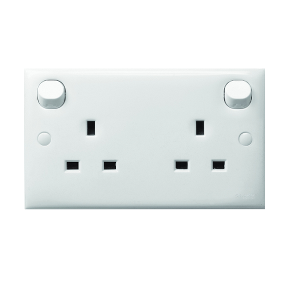 Bộ ổ cắm đôi 3 chấu 13A có công tắc, kiểu Anh Schneider E30 E25R_WE_G19