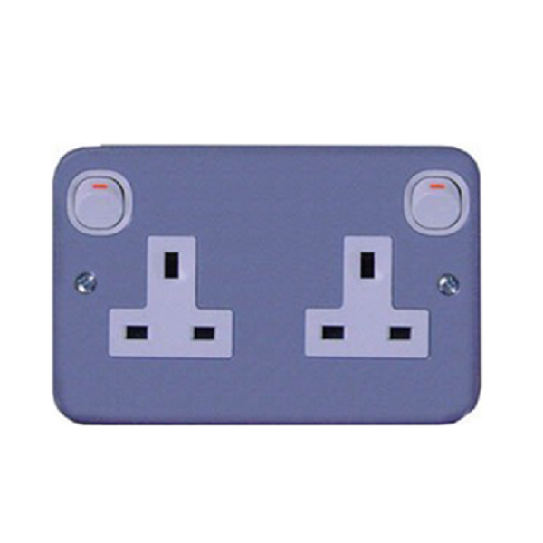 Bộ ổ cắm đôi 3 chấu 13A có công tắc, mặt kim loại Schneider ESM25_G19