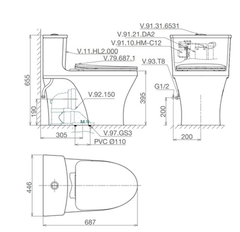 Bàn cầu 1 khối Viglacera HL2