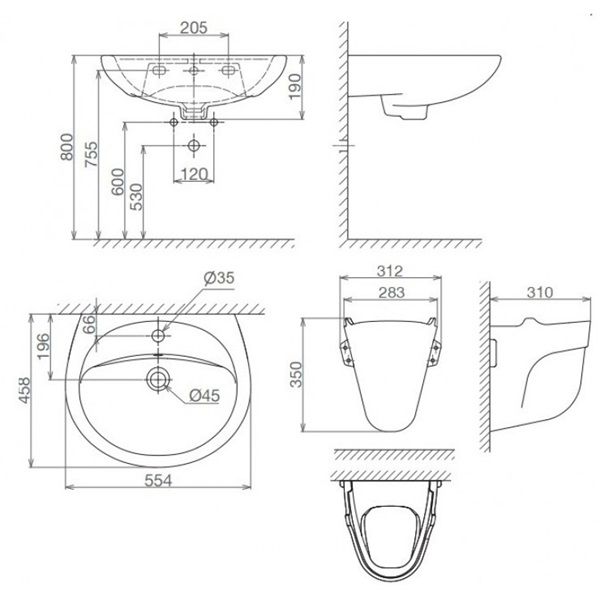 Chậu Rửa Mặt Lavabo Viglacera BS409/BS502 Treo Tường