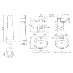 Chậu Lavabo Viglacera VTL2/VI1T (BS401/BS501) Treo Tường