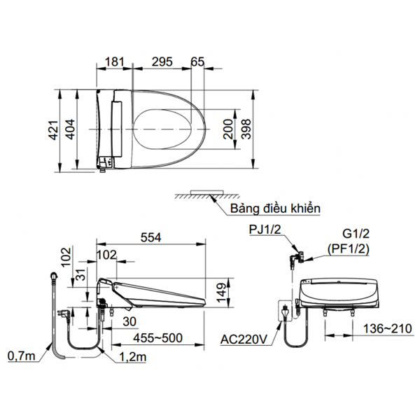 Nắp Điện Tử INAX CW-KA22AVN Bảng Điều Khiển Từ Xa