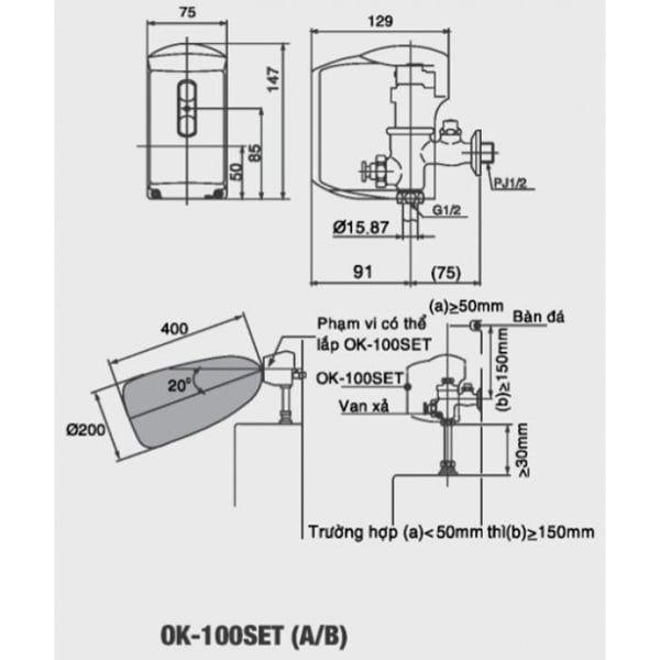 Van xả bồn tiểu Inax OK-100SET(A/B)