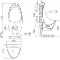 Bồn Tiểu Nam Viglacera T9 Treo Tường