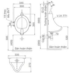 Bệ Tiểu Nam Viglacera TT1 (BS601) Treo Tường