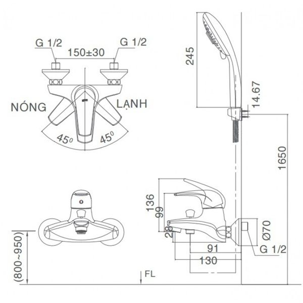 Sen tắm nóng lạnh Inax BFV-3003S-3C