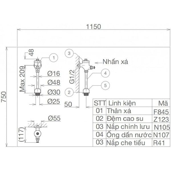 Van Xả Bồn Tiểu Nam Viglacera VG845 (VGHX05)
