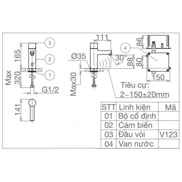 Vòi Lavabo Viglacera VG1023 Cảm Ứng Pin