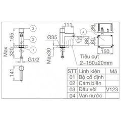 Vòi Lavabo Viglacera VG1023 Cảm Ứng Pin