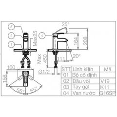 Vòi Chậu Rửa Mặt Lavabo Viglacera VG111 Nóng Lạnh