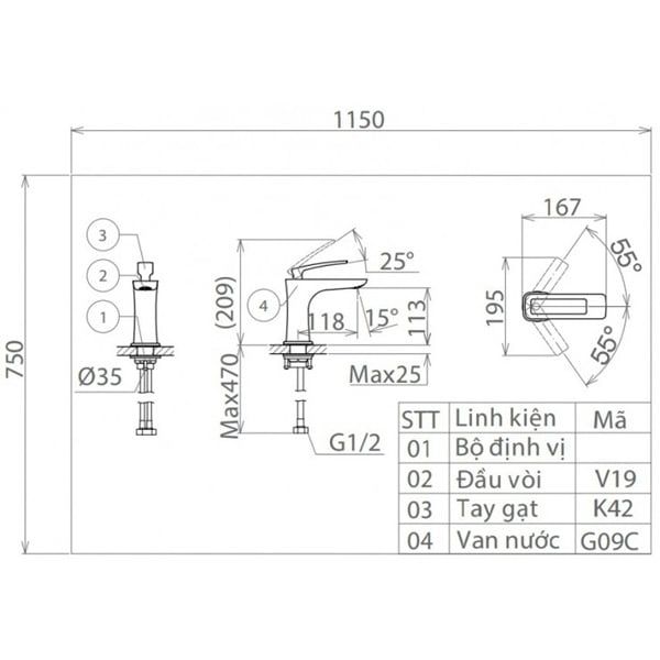 Vòi Lavabo Viglacera VG142 Nóng Lạnh