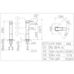 Vòi Lavabo Viglacera VG143.1 Nóng Lạnh Thân Cao