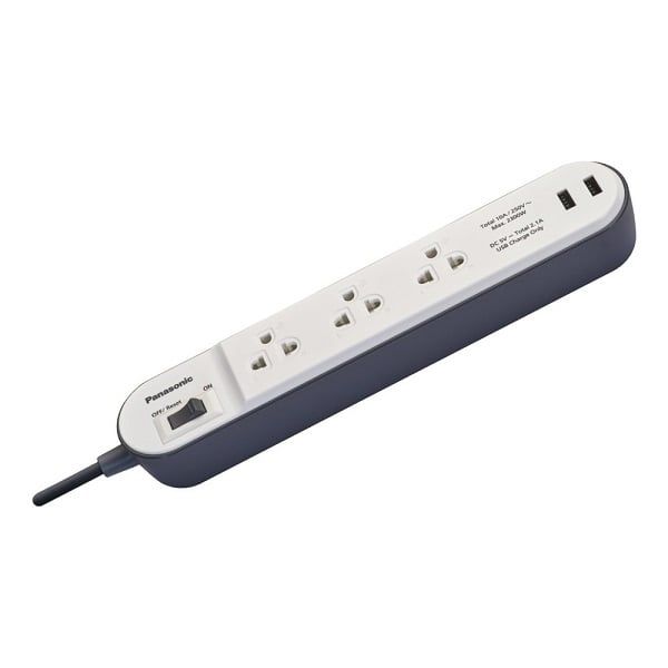 Ổ cắm có dây, 3 ổ cắm - 2 USB, 250VAC - 2500W Panasonic WCHG243322W-VN