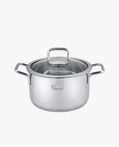  LA GOURMET - Nồi inox lòng sâu hai tay cầm kèm nắp kính Nova Cuisine 20cm 