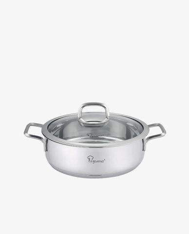  LA GOURMET - Nồi inox lòng cạn hai tay cầm kèm nắp kính Nova Cuisine 24cm 