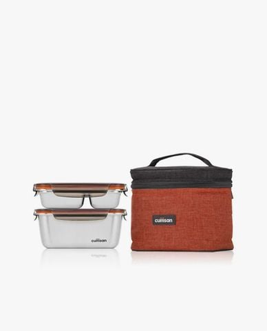  CUITISAN - Bộ hộp đựng cơm có túi cromosteel 304 Togo Flora 2 ngăn 1350ml 