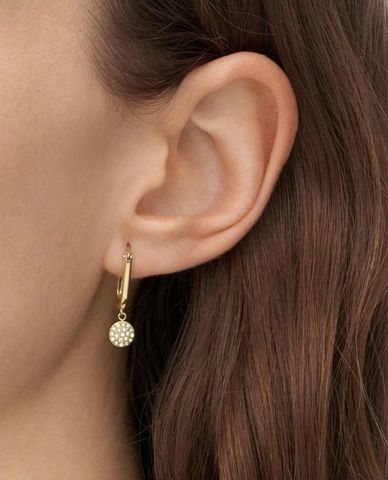  FOSSIL - Khuyên tai nữ Sadie Glitz Disc Gold-Tone Hoop 