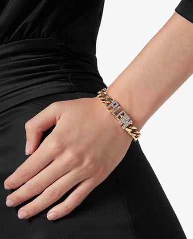  PHILIPP PLEIN - Vòng đeo tay nữ mắt xích lớn phối mặt đính đá 