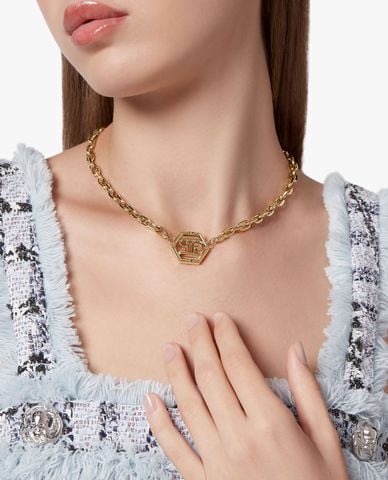  PHILIPP PLEIN - Vòng cổ nữ chuỗi xích phối mặt đa giác 