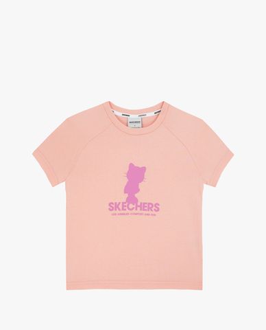 SKECHERS - Áo thun bé gái cổ tròn tay ngắn họa tiết Raglan 