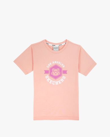  SKECHERS - Áo thun bé gái cổ tròn tay ngắn họa tiết dễ thương 