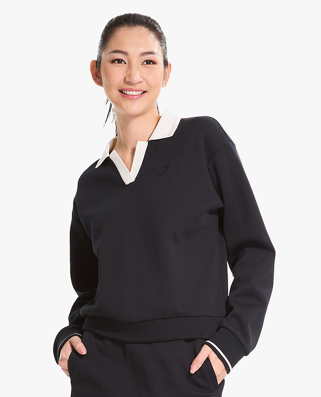 SKECHERS - Áo sweatshirt nữ cổ V tay dài Pullover