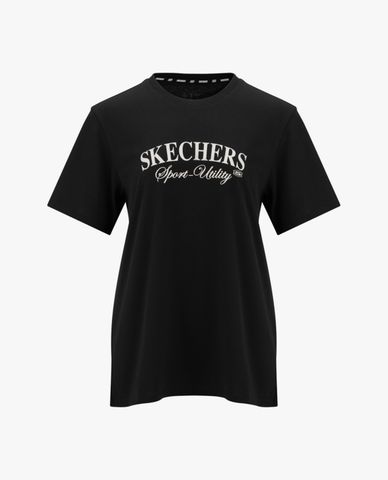  SKECHERS - Áo thun nữ cổ tròn tay ngắn Academia Iconic 