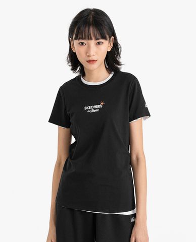  SKECHERS - Áo thun nữ tay ngắn phối logo thời trang 