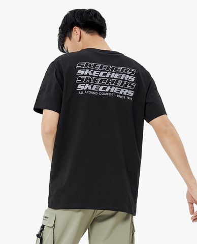  SKECHERS - Áo thun unisex cổ tròn tay ngắn thời trang 