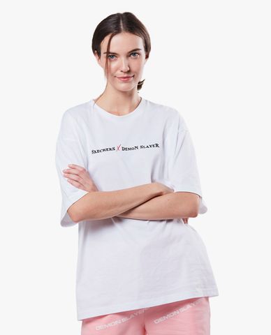  SKECHERS - Áo thun unisex ngắn tay phom suông Demon Slayer 