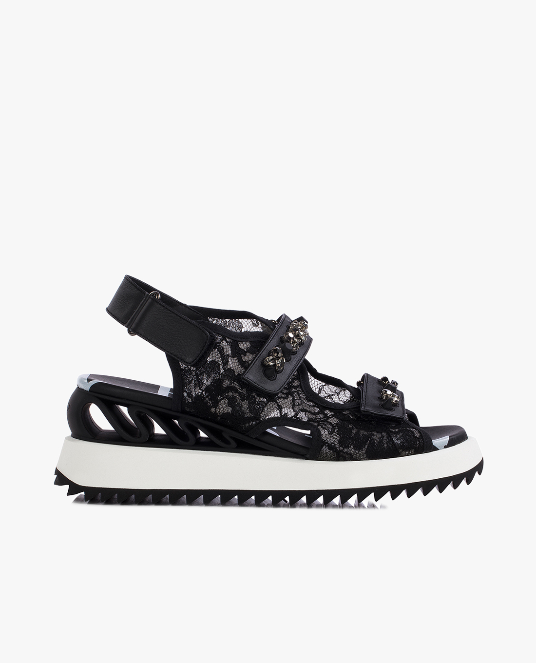 LE SILLA - Giày sandals đế cao quai đôi phối ren Sandalo Yui